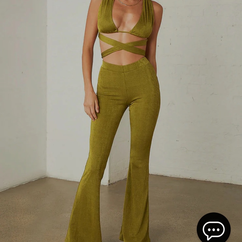COPY - Peppermayo Beverly Tie Crop - Moss Green with matching flare pants